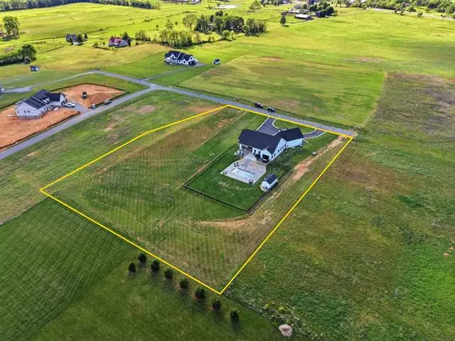 Aerial drone photo showing lot boundaries on a rural listing near Lexington VA
