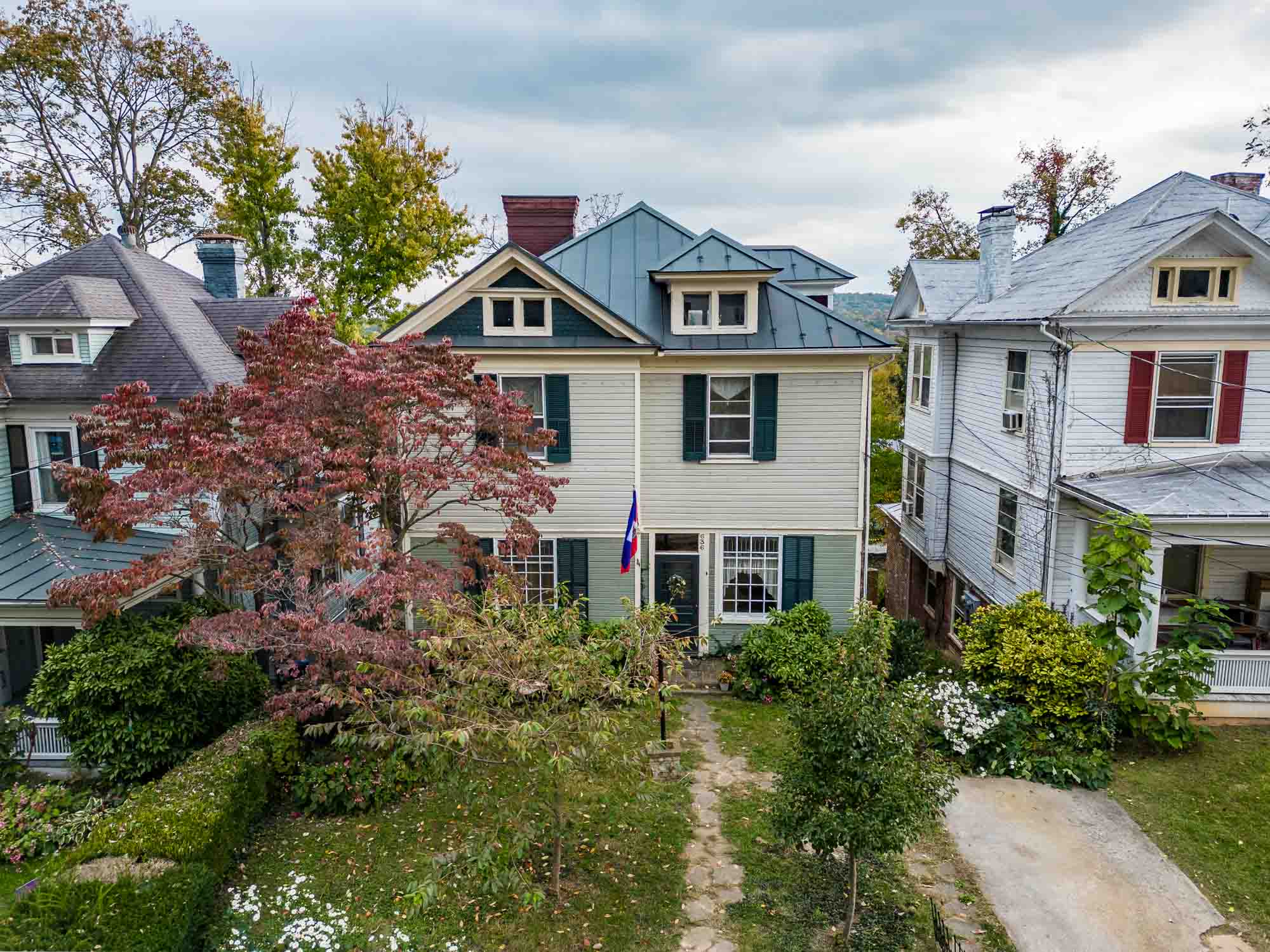 Aerial drone photography, historic district Staunton VA