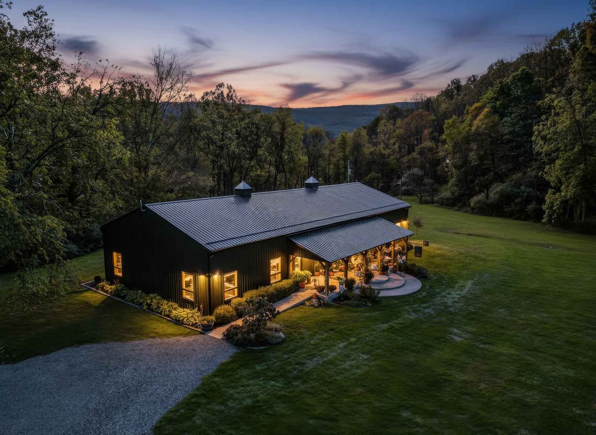 Barn venue at twilight, Blue Ridge foothills Virginia