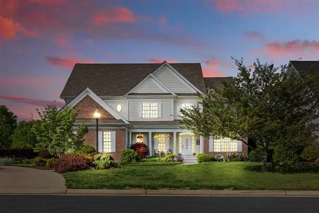 Evening exterior photography  -  brick colonial at dusk, Shenandoah Valley