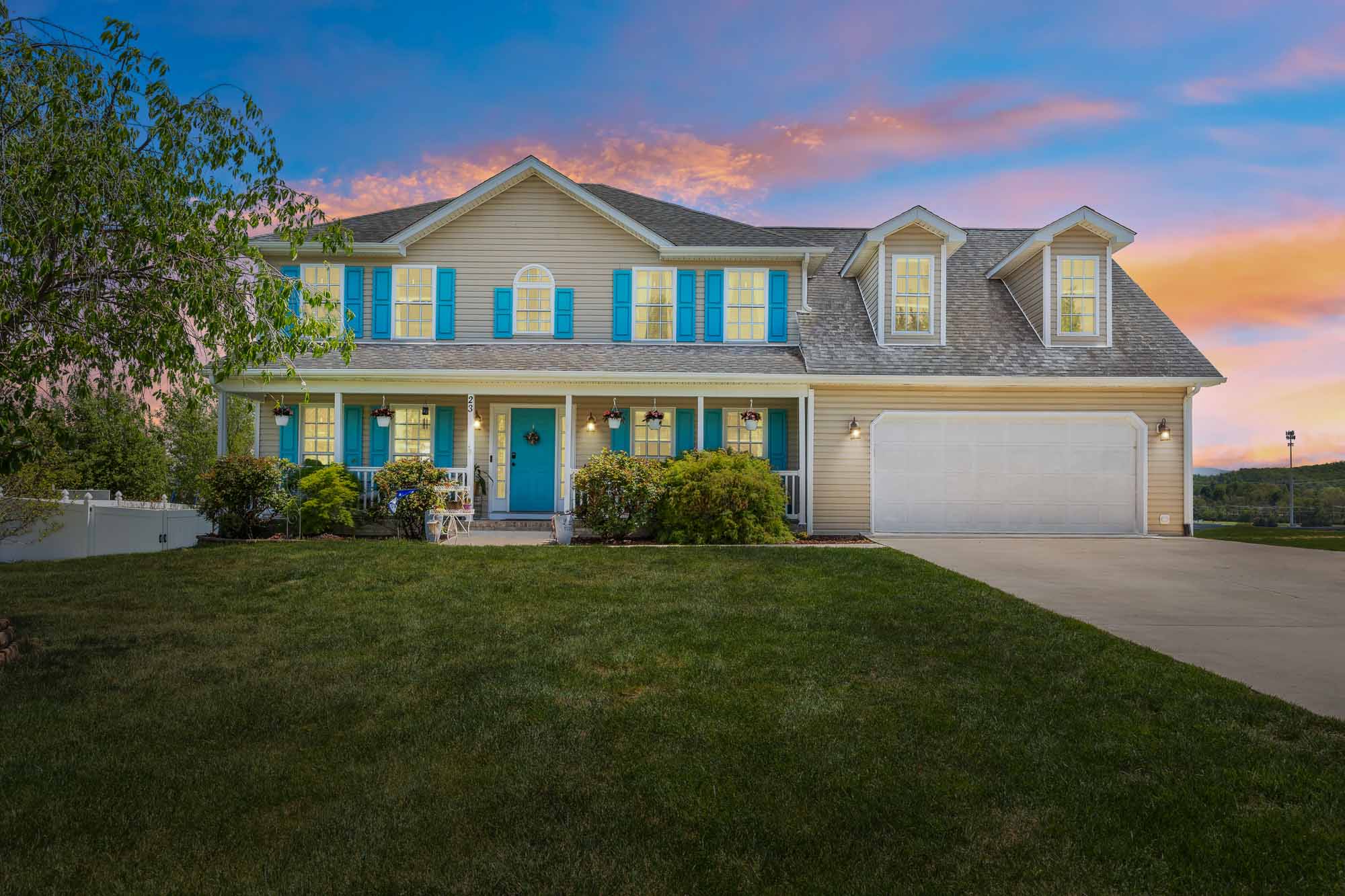 Twilight exterior photography, Shenandoah Valley